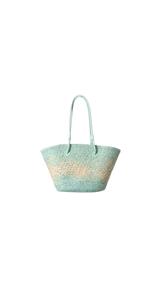 Borsa da spiaggia in rafia con manici in pelle