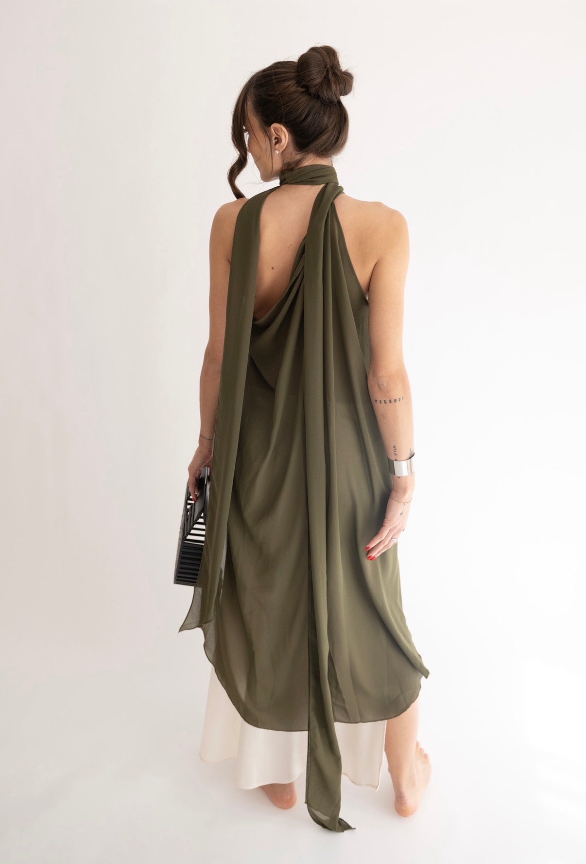 Top Chiffon con Collo all'Americana "Selene" | Verde Oliva