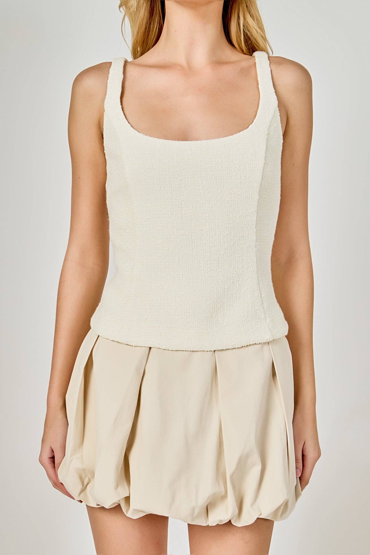 Top in Tweed Scollatura Quadrata | Avorio