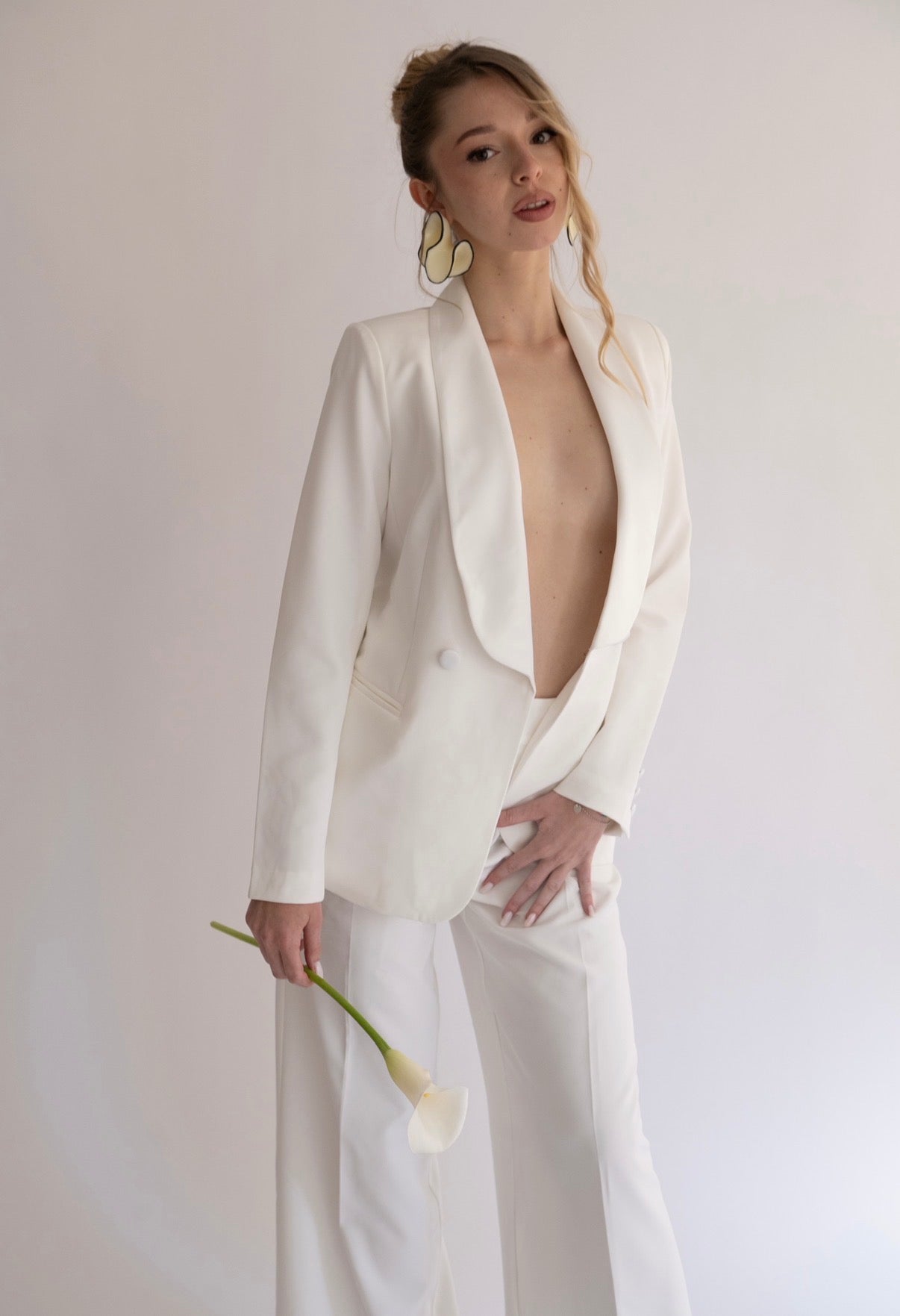 Pantaloni a Gamba Larga Fluidi "Paloma" | Avorio