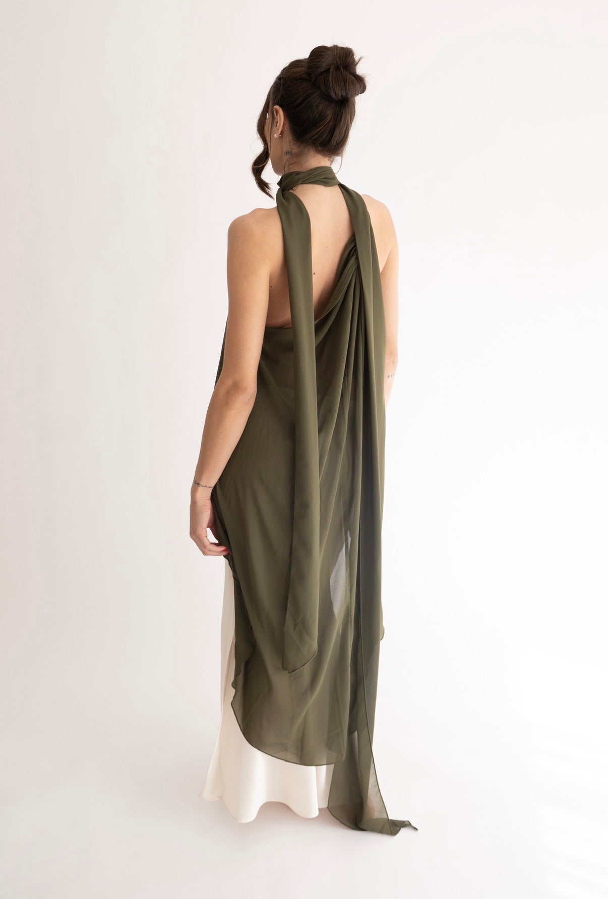 Top Chiffon con Collo all'Americana "Selene" | Verde Oliva