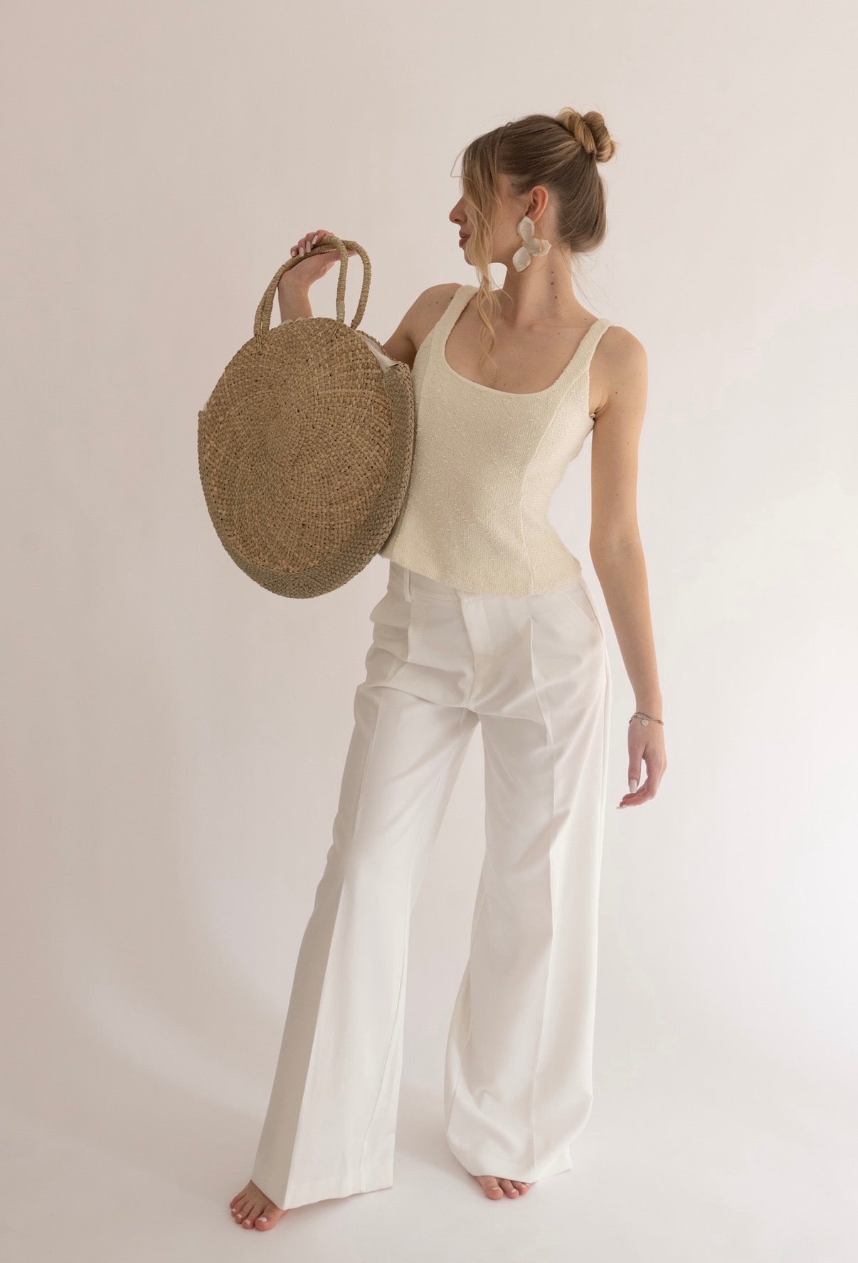 Pantaloni a Gamba Larga Fluidi "Paloma" | Avorio