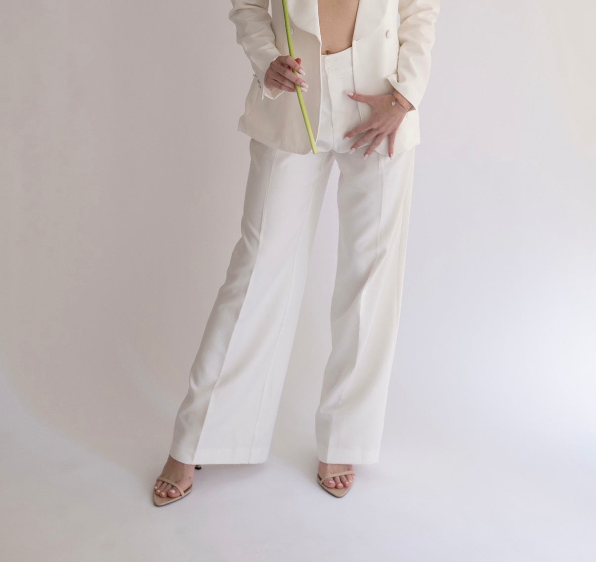 Pantaloni a Gamba Larga Fluidi "Paloma" | Avorio