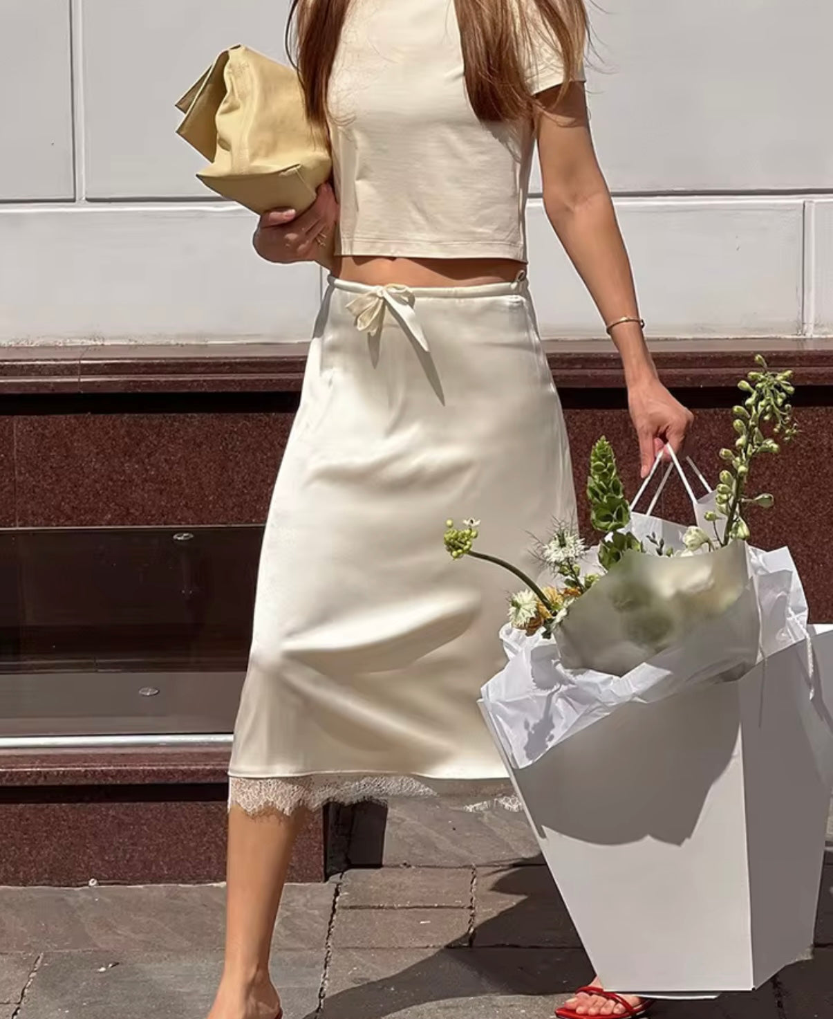 Gonna bianca con pizzo lunga