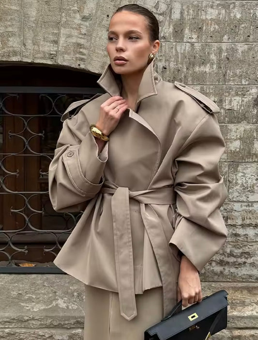Trench coat con cintura - beige